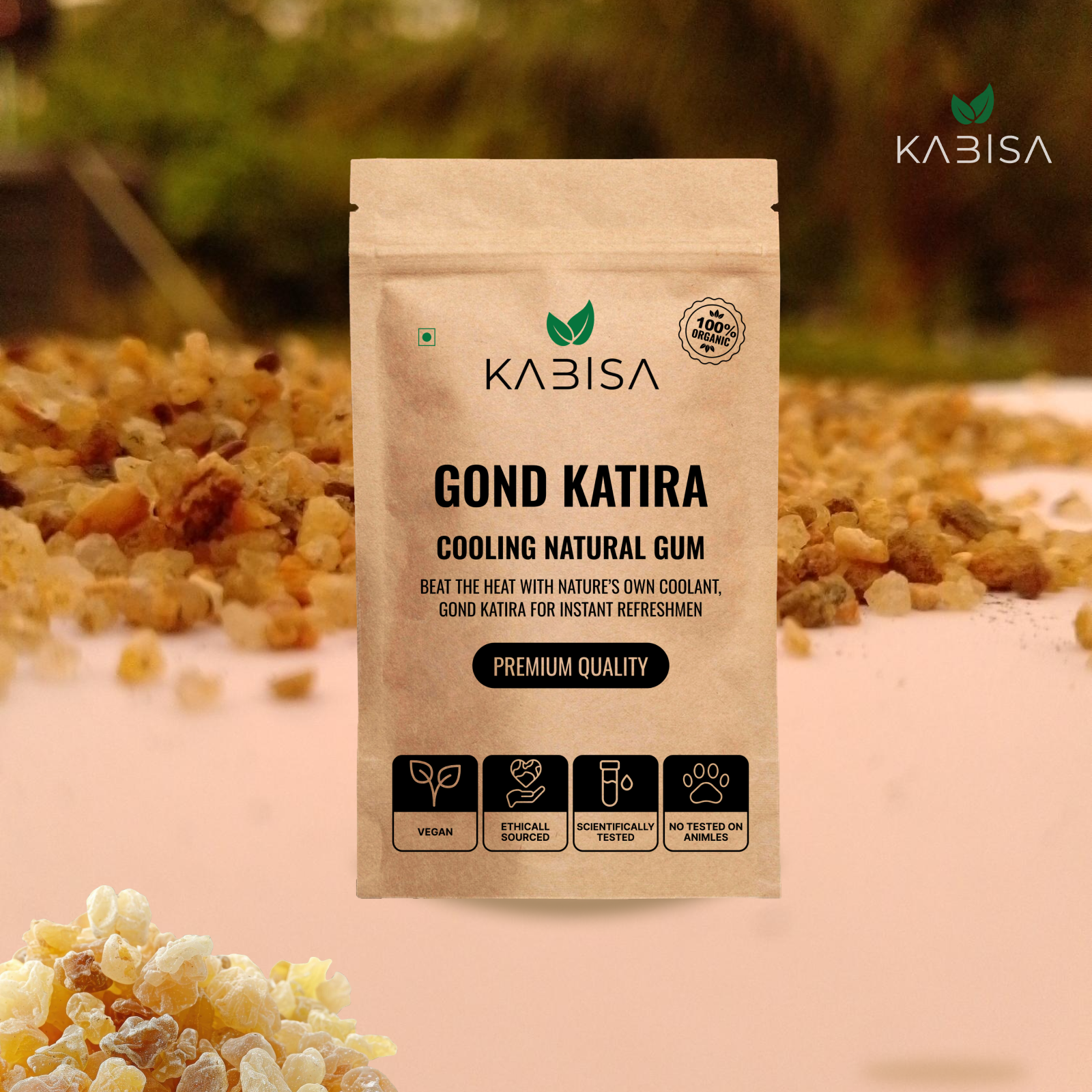 Kabisa Gond Katira Cooling Natural Gum front pack — 100% Organic Ayurvedic Herb