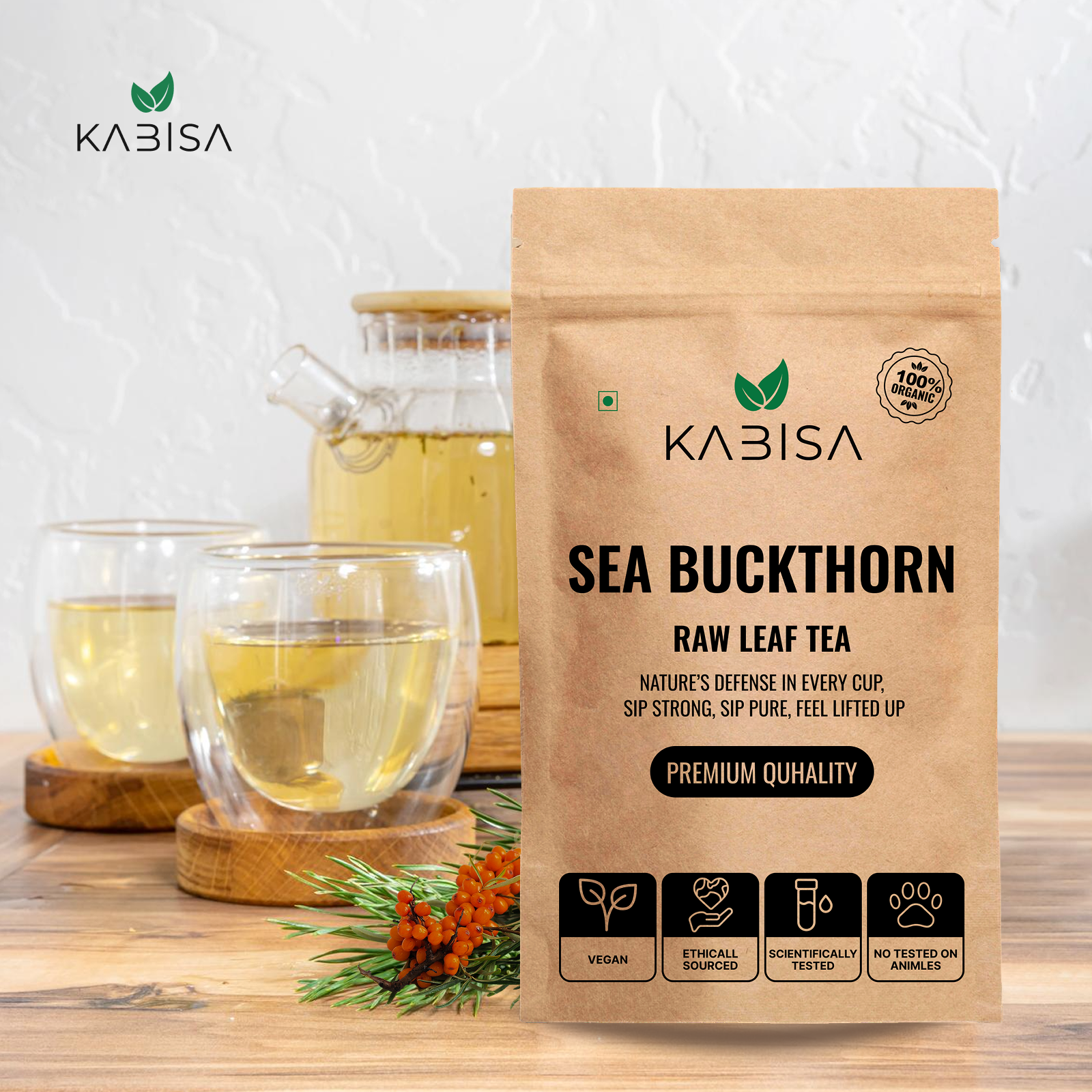 Kabisa Sea Buckthorn Natural Dry Berries front pack — 100% Organic Vitamin C Rich Superberry